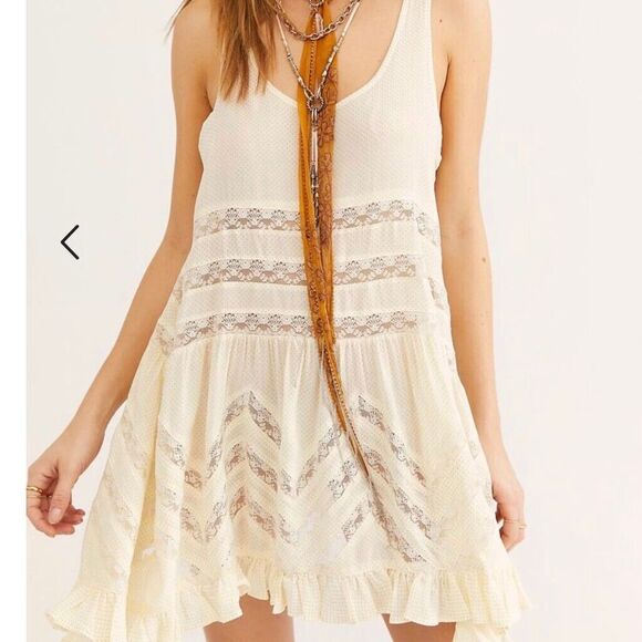 Free People Voile Lace Polka Dot Trapeze Swing Slip Dress Lace Tea Combo Small - Picture 1 of 10